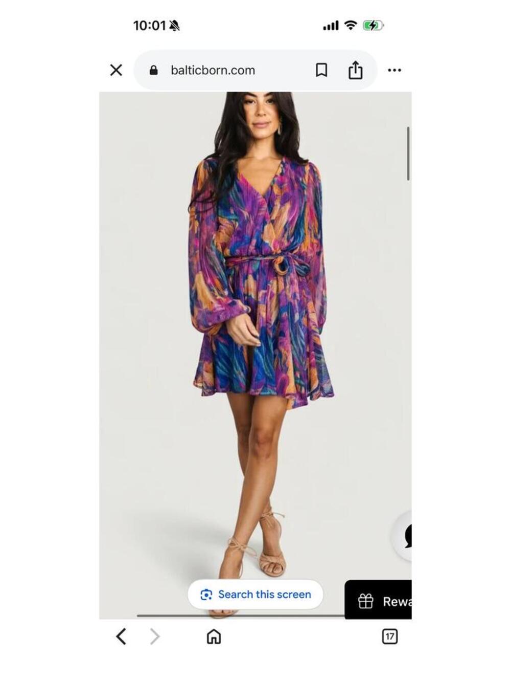 NWT Baltic Born Long Sleeve Tie Front Rev Metallic Multicolor Mini Dress Xs
